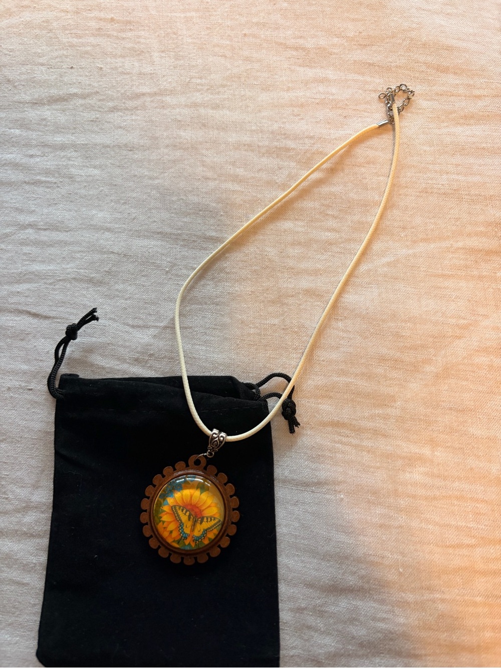 Hand-Painted Yellow Butterfly Pendant Necklace - Women Jewelry